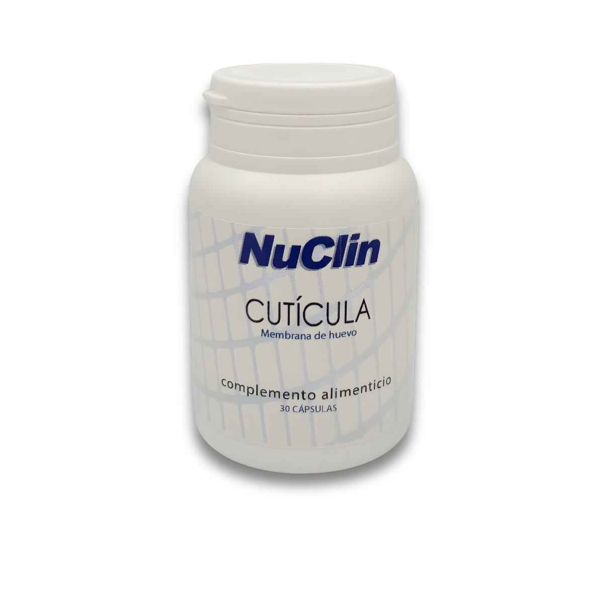 Bote de NuClin Cutícula con Membrana de Huevo, complemento alimenticio en cápsulas para el cuidado de las articulaciones.