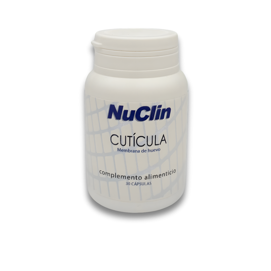 Bote de NuClin Cutícula con Membrana de Huevo, complemento alimenticio en cápsulas para el cuidado de las articulaciones.